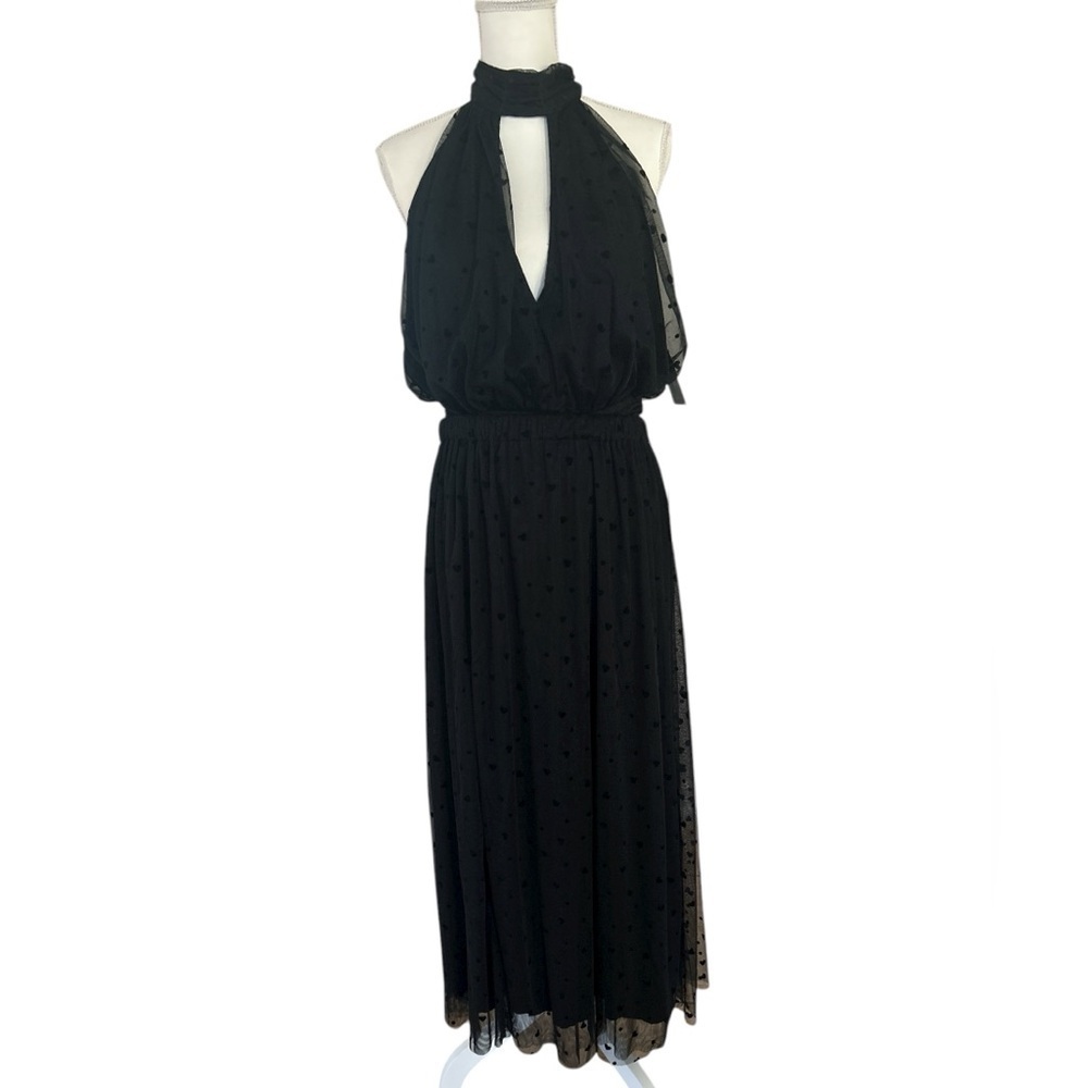 Anthropologie Black Sheer Halter Neck Bodysuit With Hearts Size LP - Picture 1 of 12